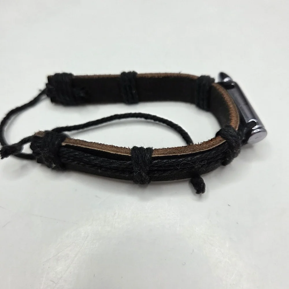 Unbranded Bullet Charm Leather Bracelet OS Black Silver Cord Wrap Adjustable